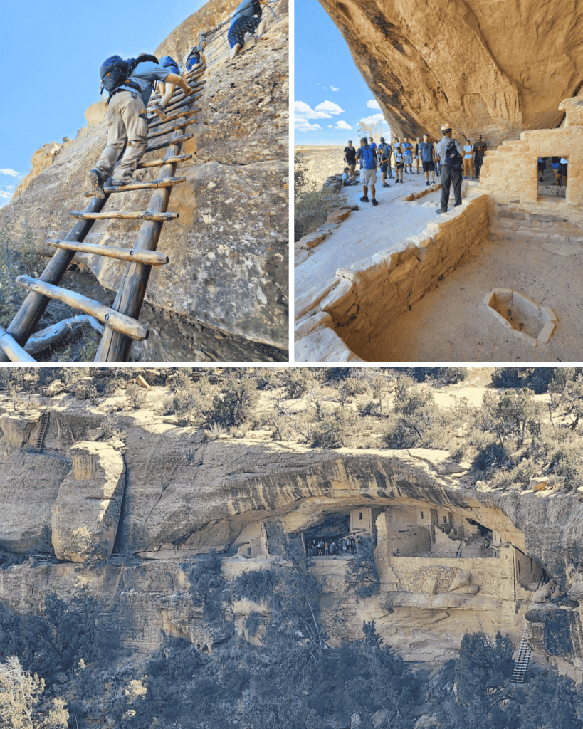 Balcony House in Mesa Verde, Colorado. Can you spot the long ladders on the right and the small opening you have to crawl through to explore this cliff dwelling