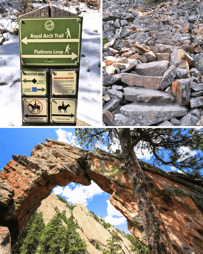 Royal Arch trail with the 3rd flatiron formation visible behind the waterfall