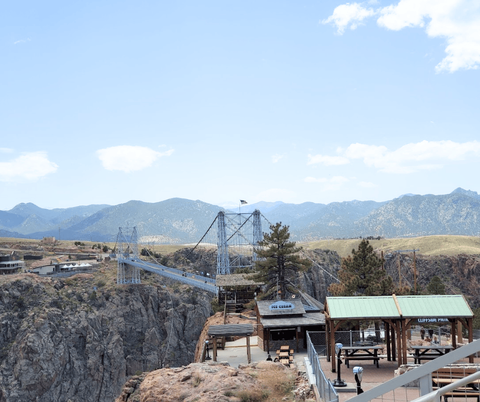 Cliffside Patio has picnic tables and ice cream store, located just before you walk on the bridge