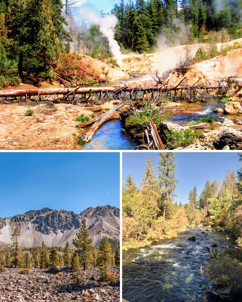 Lassen Volcanic NP in October means fall colors, boiling and bubbling waters, and green mosses!