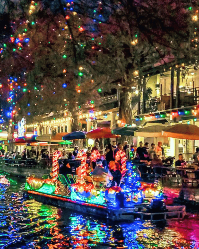 Caroling boats on the San Antonio Riverwalk